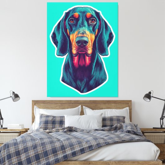 Loyal Glow – Vibrant Bluetick Coonhound Pop Art Canvas Afdruk (Insitu (Slaapkamer))
