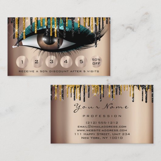Loyaliteit 6 Make-up Wimper Goud Blauwgroen Drips Visitekaartje (Voorkant / Achterkant)