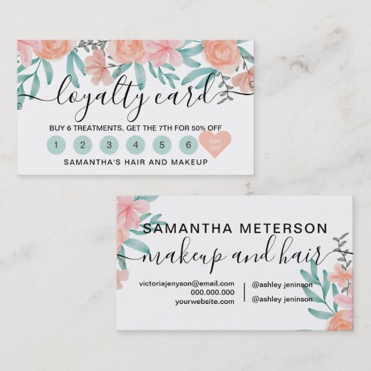 Loyalty corl peach floral waterverf hartscript (Voorkant / Achterkant)
