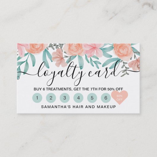 Loyalty corl peach floral waterverf hartscript (Voorkant)