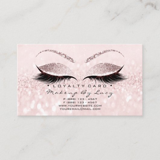 Loyalty Kaart 6 Beauty Salon Lashes Glitter Pink (Voorkant)