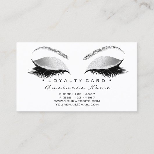 Loyalty Kaart 6 Lashes Silver White Crown Glitter (Voorkant)