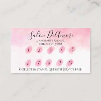 Loyalty/Stamp Card Girl met Braid Pink Waterverf Visitekaartje