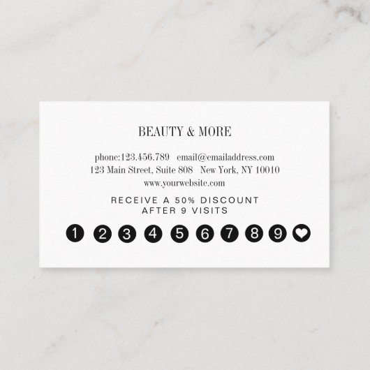 Loyauté 10 clous Lashes Beauté Carte de visite