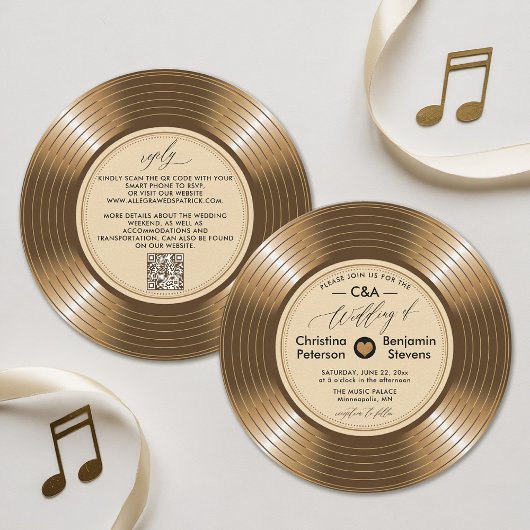 LP Vinyl Gold Record Muzikant bruiloft Kaart