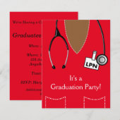 LPN Black Nurse Afstuderen Invitation Scrub RED Kaart (Voorkant / Achterkant)