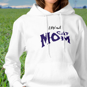 LPN Cat Mom Zwart/Blauw op Witte Typografie Hoodie