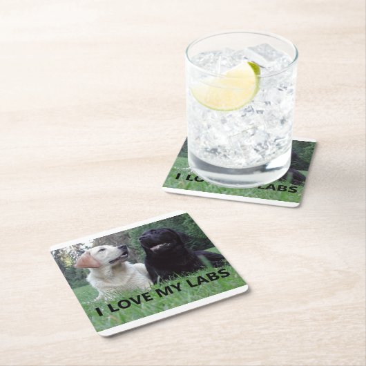 LR I Love My Labs with afbeelding Vierkante Kartonnen Onderzetter (Insitu)