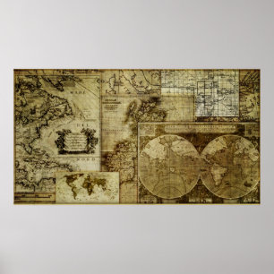 LRG POSTER HI RES Vintage vieux monde Cartes