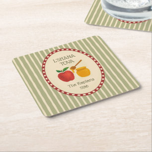 L'Shana Tova Rosh Hashanah Joods Nieuwjaar Gestree Vierkante Kartonnen Onderzetter