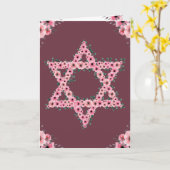 L'Shanah Tovah Davidster met roze bloem Kaart (Gele Bloem)