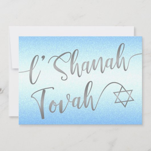 L'Shanah Tovah Rosh Hashanah Silver Script Blue Feestdagenkaart (Voorkant)