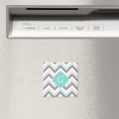 Lt. 2 Gray White Chevron Aqua Monogram Magneet (Insitu (Vaatwasser))