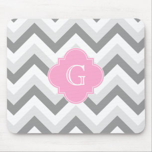 Lt. 2 Gray White Chevron Pink Quatrefoil Monogram Muismat