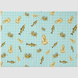 Lt Blauw en Gouden nautische Reeksontwerp 4 Tissuepapier