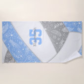 LT Blauw Grijs Boho Bloemen Doodles Volleybal Strandlaken (Voorkant)