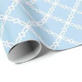 Lt Blauw Wit Groot Fancy Quatrefoil Patroon Cadeaupapier (Rol Hoek)