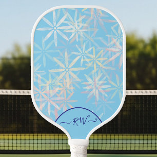 Lt Blauwe Retro bloem macht Pickleball Paddle