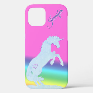 Lt. Blue Unicorn Silhouette (regenboog/personalise iPhone 12 Hoesje