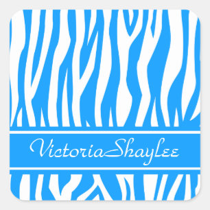 Lt Blue Zebra Print met aangepaste tekst Vierkante Sticker