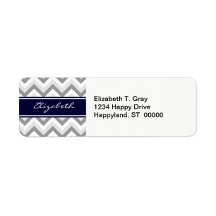 Lt Gray Med Gray White Chevron Navy Name Monogram Etiket