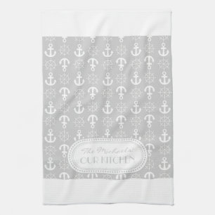 Lt Gray   White Anchors Wheels Nautical Monogram Theedoek