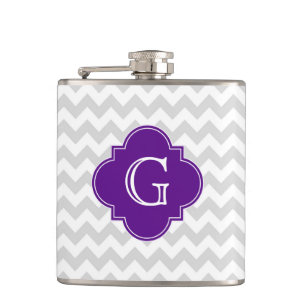 Lt Gray White Chevron Paars Quatrefoil Monogram Heupfles