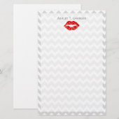 Lt Gray White Chevron, Red Lipstick Kiss Briefpapier (Voorkant / Achterkant)