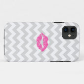 Lt Gray White Chevron, Roze lipstick Kiss Case-Mate iPhone Case (Achterkant (horizontaal))