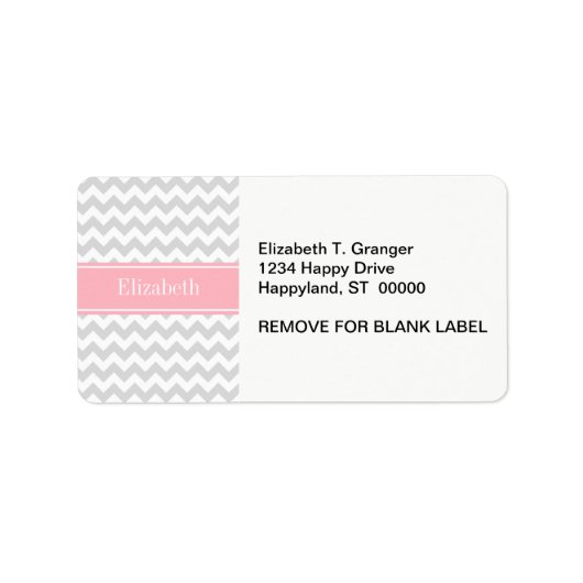 Lt Gray White Chevron Zigzag Pink Naam Monogram Etiket (Voorkant)