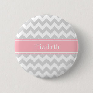 Lt Gray White Chevron Zigzag Pink Naam Monogram Ronde Button 5,7 Cm