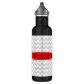 Lt Gray White Chevron Zigzag Red Name Monogram Waterfles (Rechts)