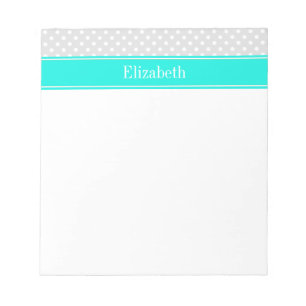Lt Gray White Polka Dots Brt Aqua Ribbon Monogram Notitieblok
