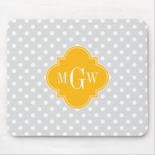 Lt Gray White Polka Dots Goldenrod 3 Monogram Muismat