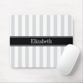 Lt Gray White Stripe Black Name Monogram Muismat (Met muis)