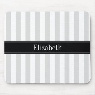Lt Gray White Stripe Black Name Monogram Muismat