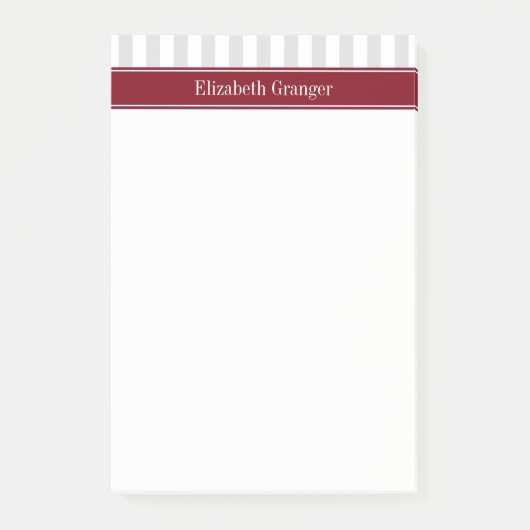 Lt Gray White Stripe Burgundy Name Monogram Post-it® Notes (Voorkant)