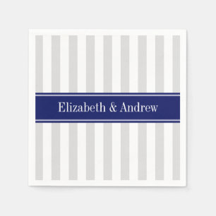 Lt Gray White Stripe Navy Blue Name Monogram Servet
