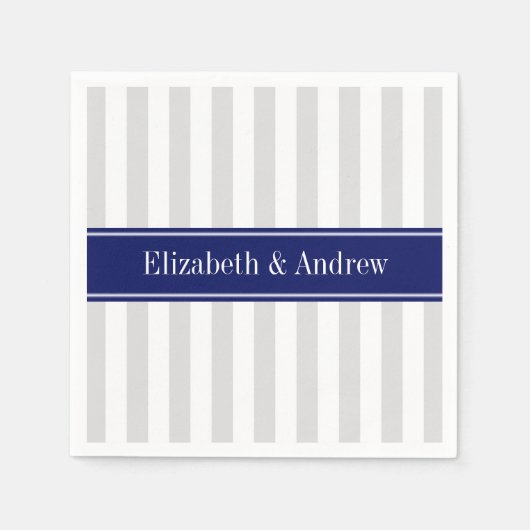 Lt Gray White Stripe Navy Blue Name Monogram Servet (Voorkant)