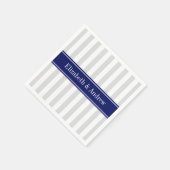 Lt Gray White Stripe Navy Blue Name Monogram Servet (Hoek)