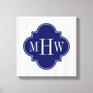 Lt Gray White Stripe Navy Quatrefoil 3 Monogram Canvas Afdruk