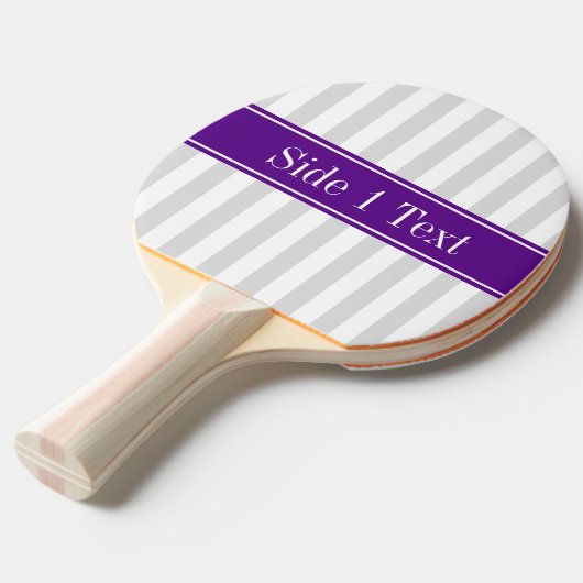Lt Gray White Stripe Paars Name Monogram Tafeltennisbatje (Voorkant Gekanteld)