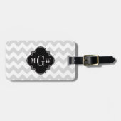 Lt Gray Wht Chevron Black Quatrefoil 3 Monogram Bagagelabel (Voorkant horizontaal)