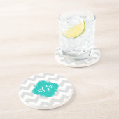 Lt Gray Wht Chevron Blauwgroen Quatrefoil 3 Monogr Zandsteen Onderzetter (Zijkant)