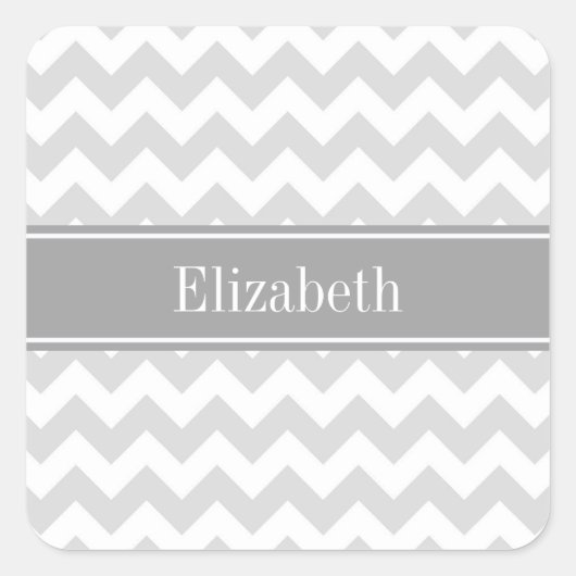 Lt Gray Wht Chevron Gray Name Monogram Vierkante Sticker (Voorkant)