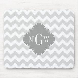 Lt Gray Wht Chevron Gray Quatrefoil 3 Monogram Muismat
