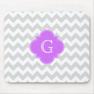 Lt Gray Wht Chevron Lila Quatrefoil Monogram Muismat