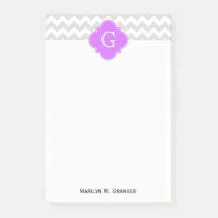 Lt Gray Wht Chevron Lila Quatrefoil Monogram Post-it® Notes