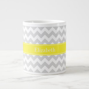 Lt Gray Wht Chevron Yellow Name Monogram Extra Grote Mok
