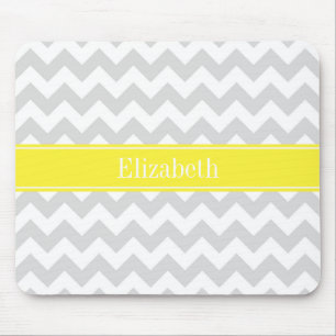 Lt Gray Wht Chevron Yellow Name Monogram Muismat